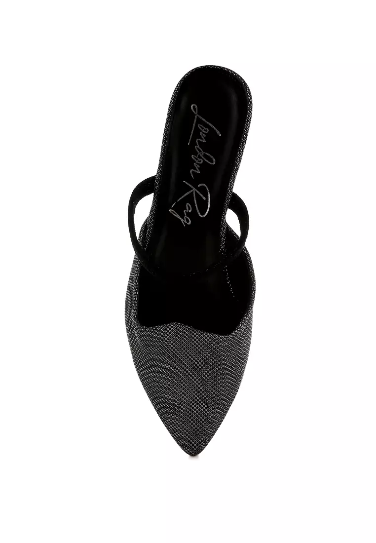 Glitter Faux Leather Flat Mules in Black