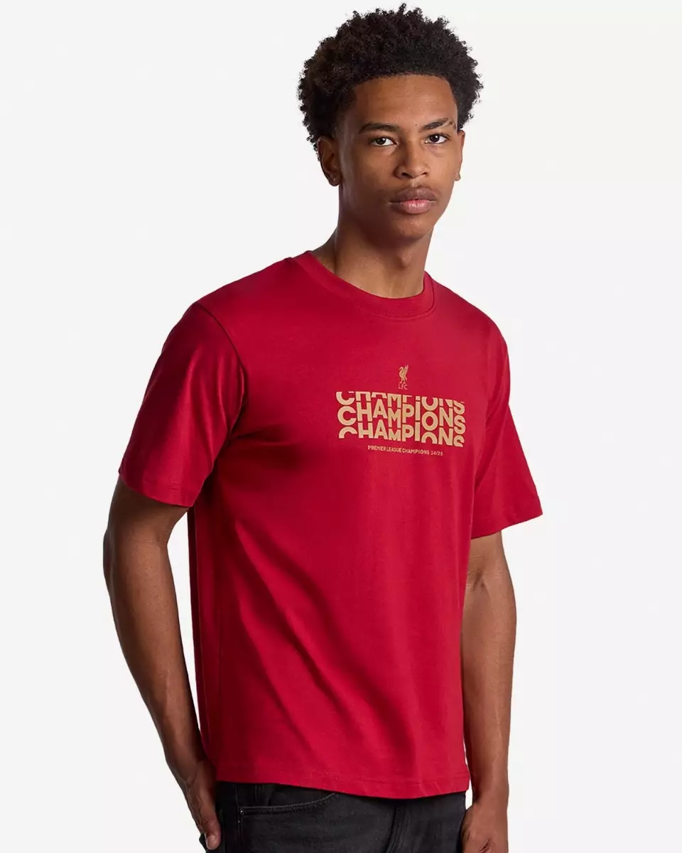 Liverpool FC Mens Champions Text Tee Redred - Official LFC T Shirt Original Pria
