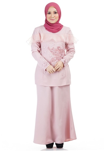 Nurine Kurung with Layered Frill Panel (Off Shoulder Panel) from Ashura in Pink and Multi