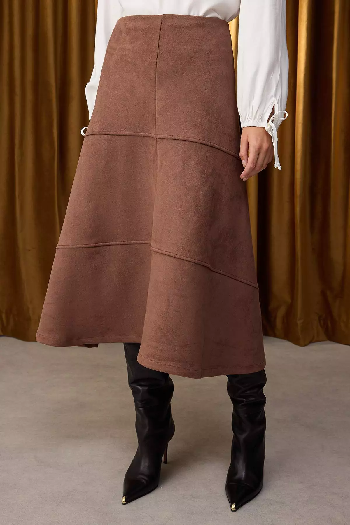 Brown A-Line/Flared Midi Suede Knit Skirt Twoaw26Et00004