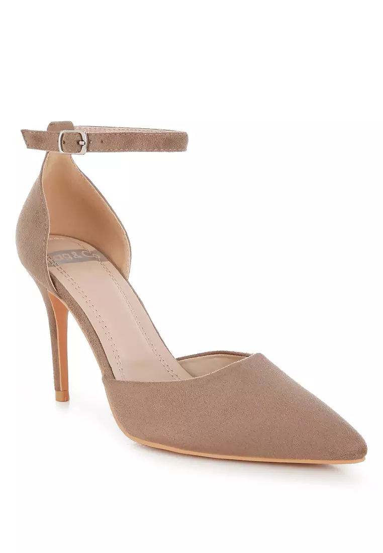 Microfiber Stiletto Sandals in Taupe
