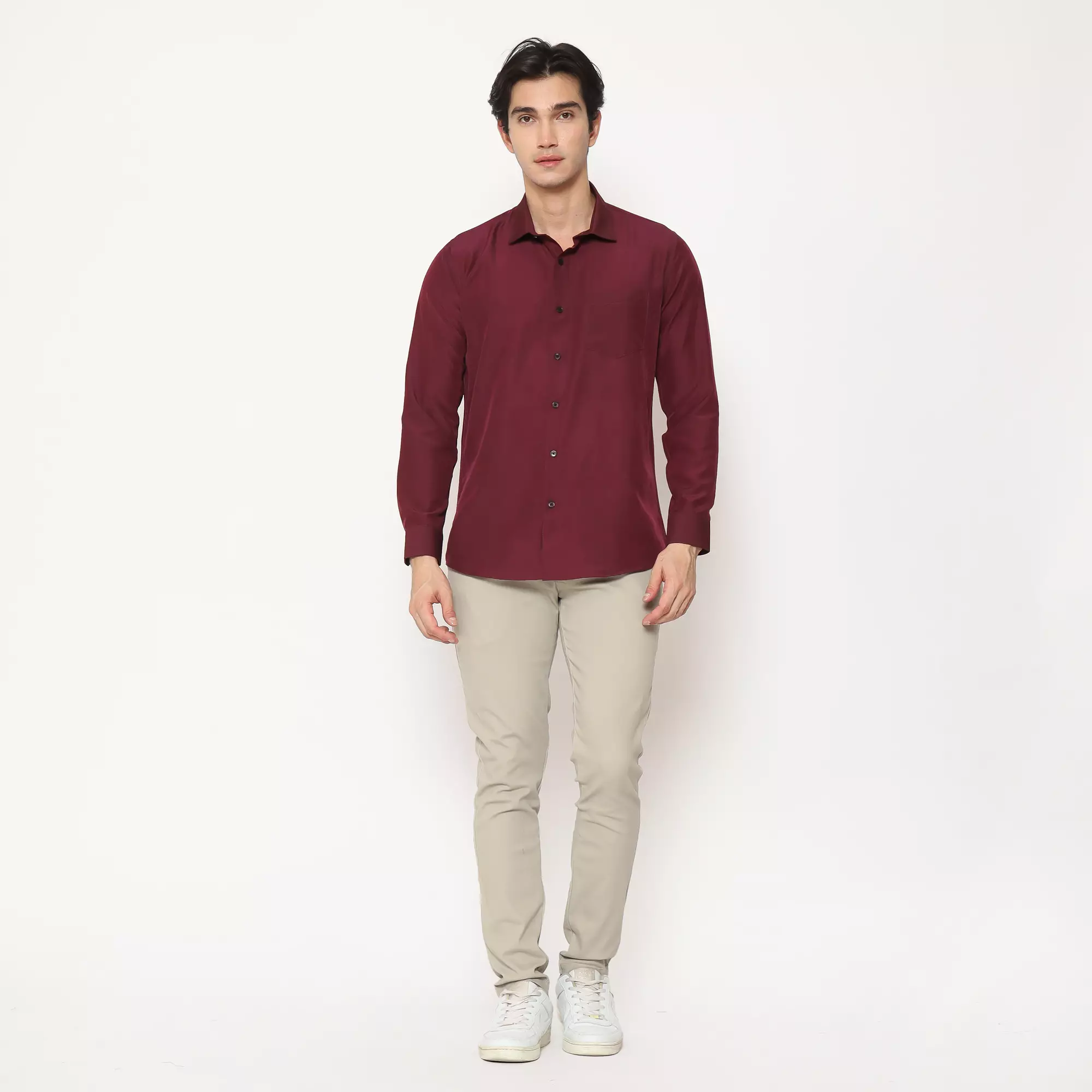 MAGINOT Kemeja Pria Basic Polos Panjang WINE