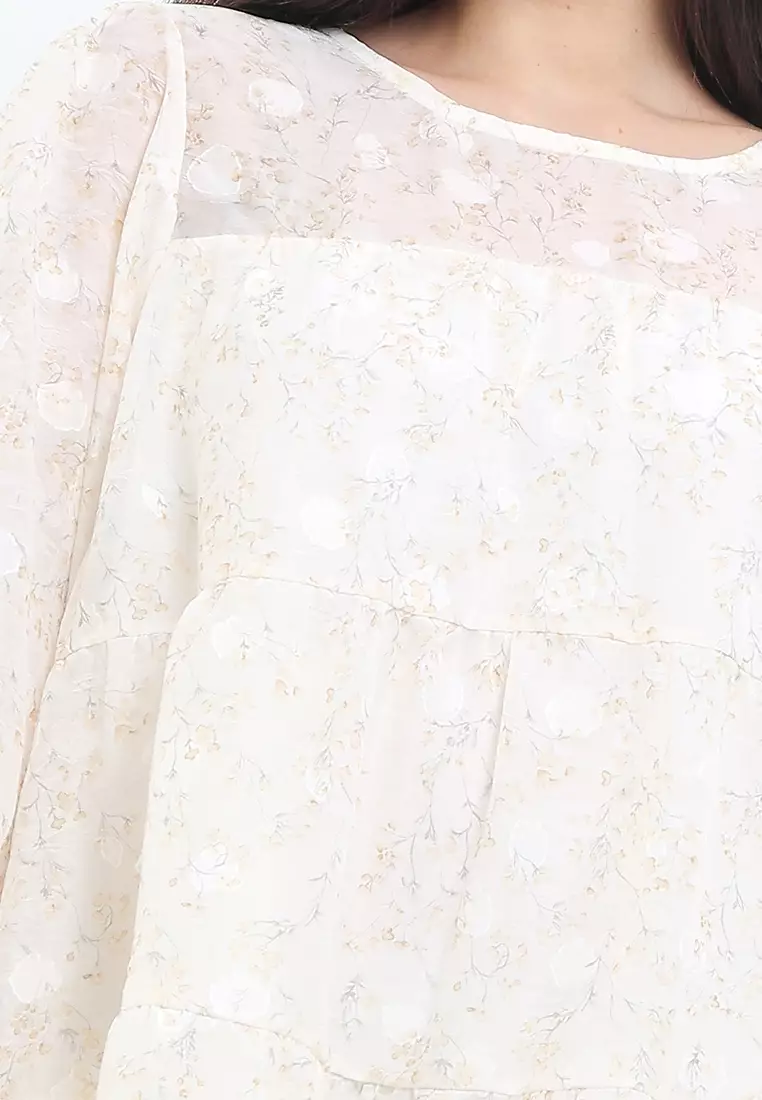 L/S Flo Print Jacq Chiffon Panel Dress
