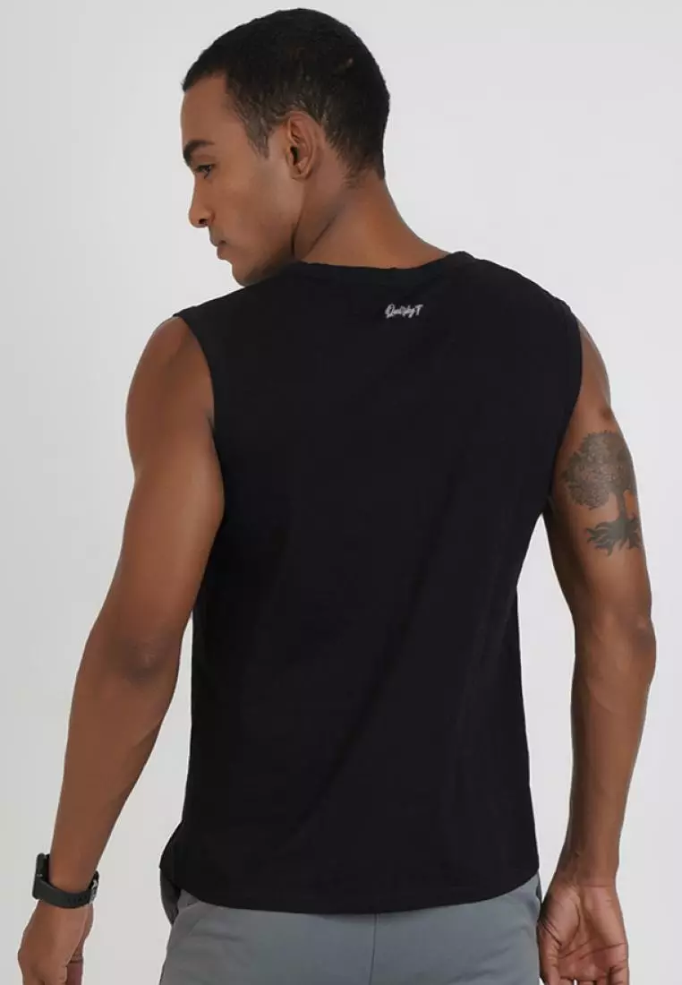 Inspire 图案黑色棉质无袖健身/训练背心