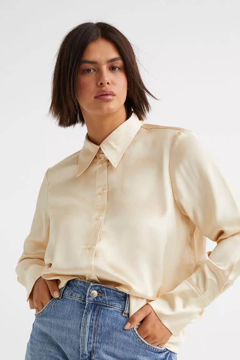 Satin blouse online beige