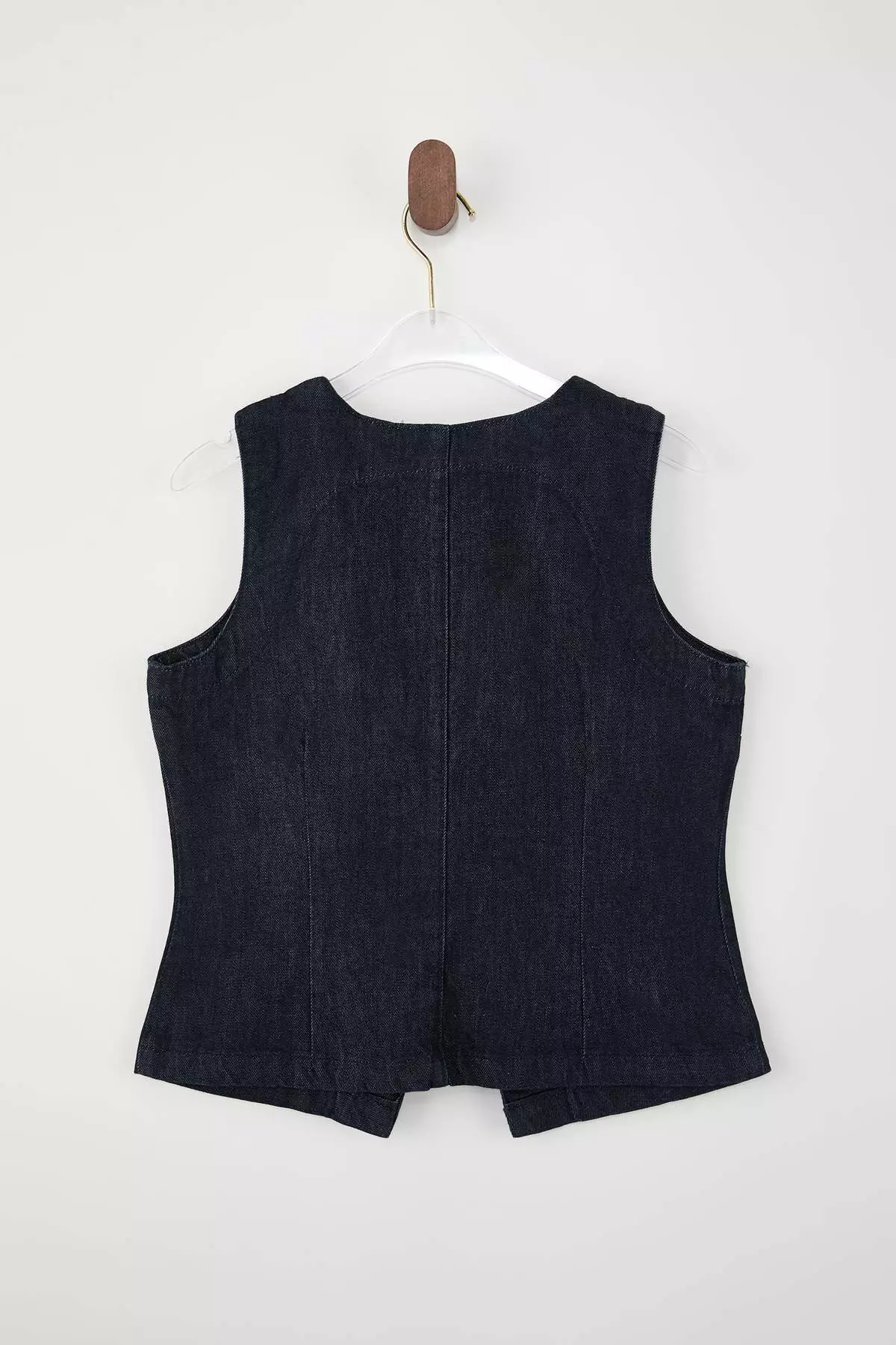 Dark Blue Button Detailed Fitted 1% Cotton Denim Vest Twoss26Ye4