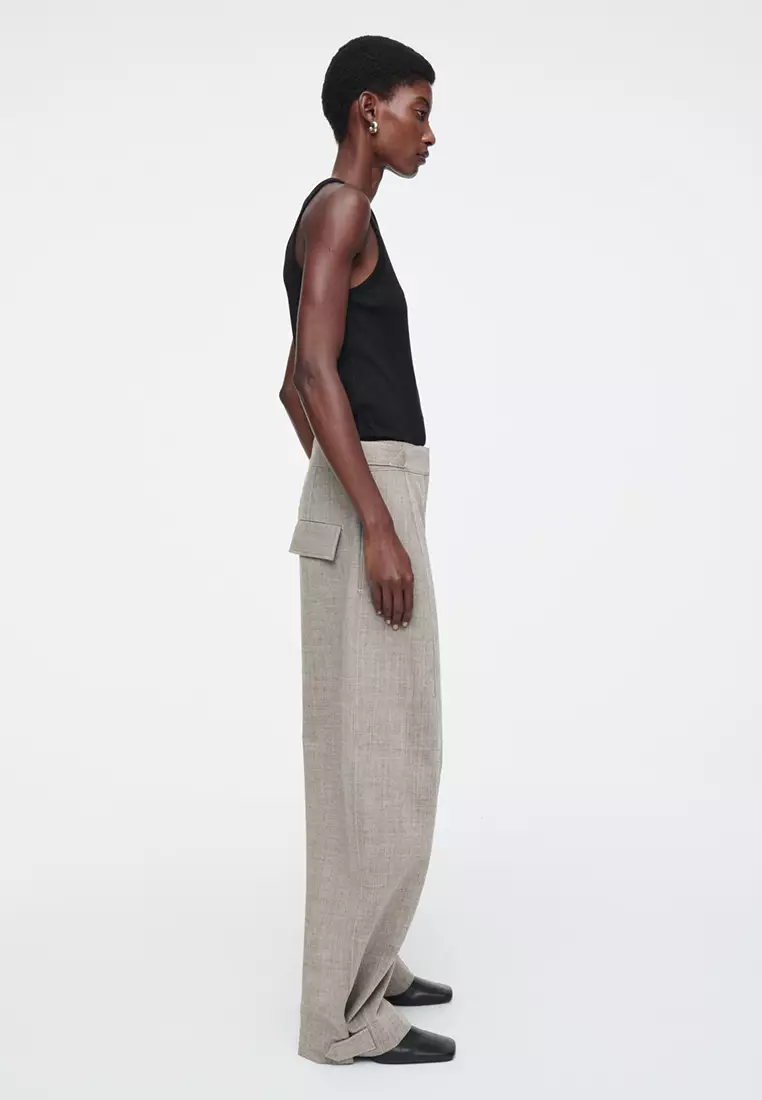 Wool Barrel-Leg Utility Trousers