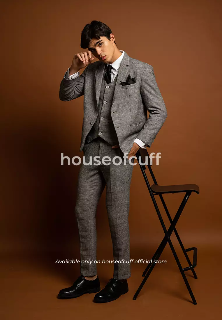 Houseofcuff Jas Celana Vest Rompi Blazer Abu Abu Slim Fit Motif Kotak