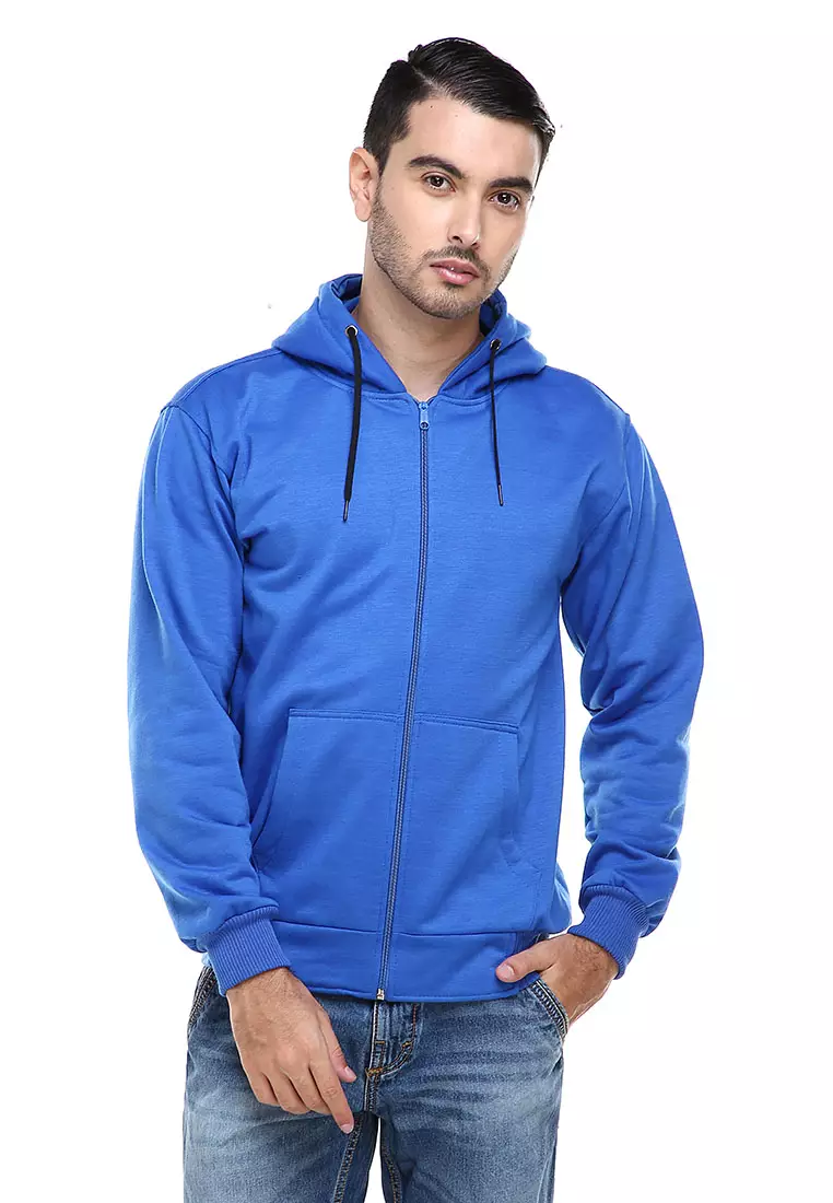 Clover Jaket Sweater Hoodie Polos Pria Casual Plain Jacket Material Fleece ORIGINAL - Blue