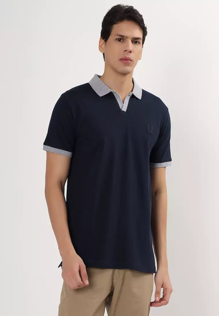Buy QuirkyT Mens Short Sleeve Contrast Blue Grey Collar Cotton