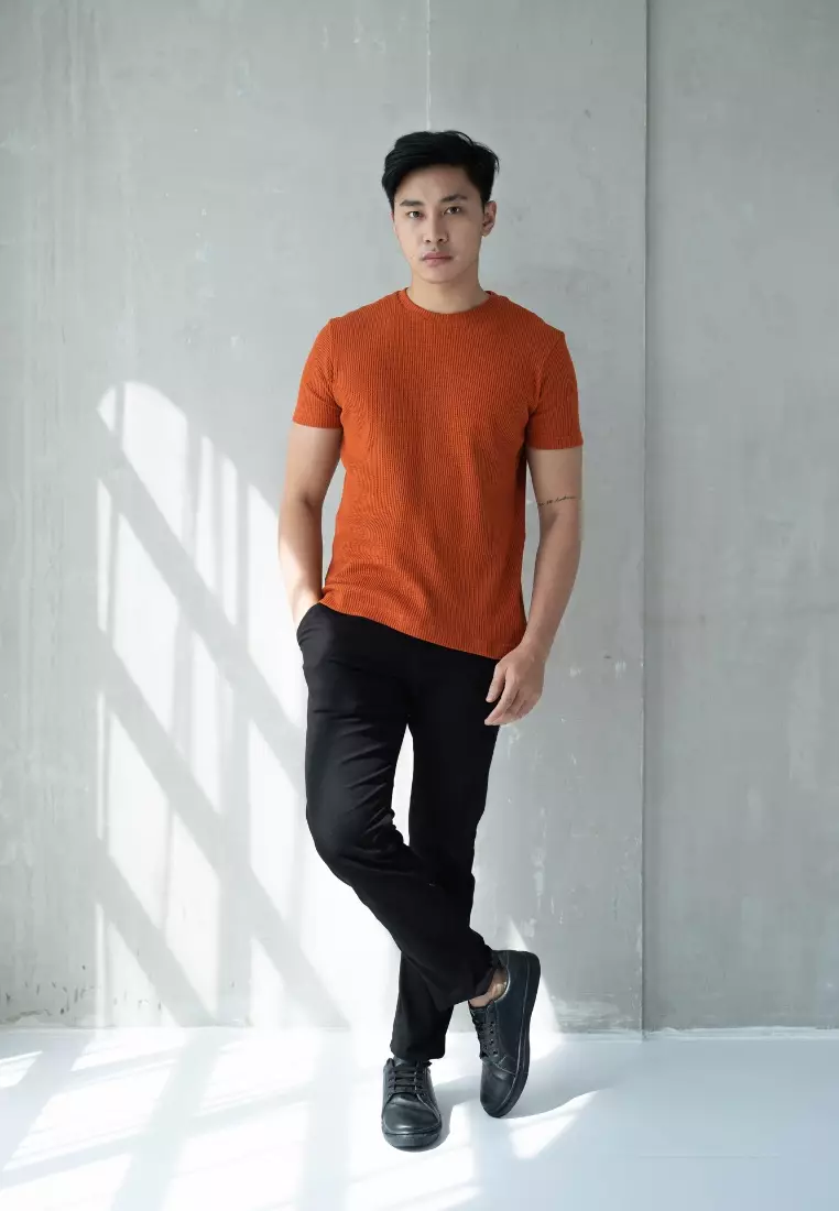 Kale Waffle Dark Terracotta / Kaos Polos Tekstur Lengan Pendek Pria / Unisex