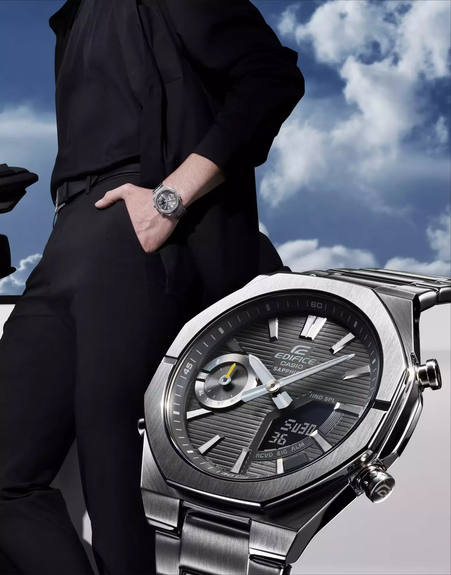 Men ECB-S10D-8A Stainless Steel Silver Grey