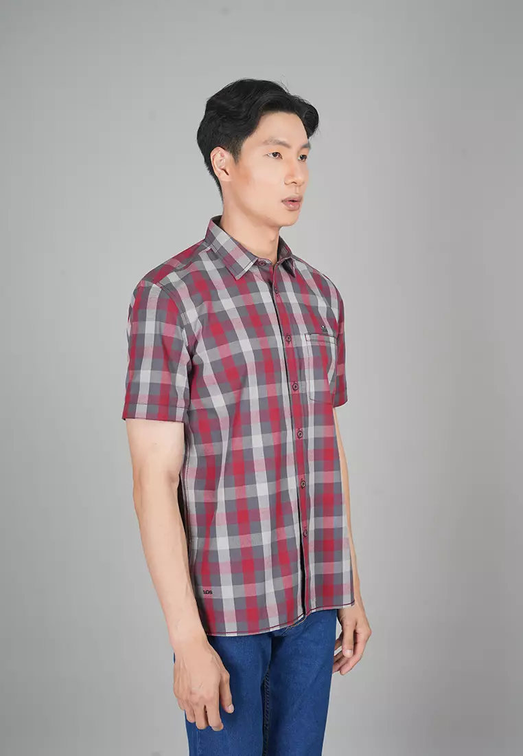 LGS - Regular Fit - Kemeja Casual Pria - Lengan Pendek - Motif Kotak-kotak - Merah - CSH.270.S730.1276.C