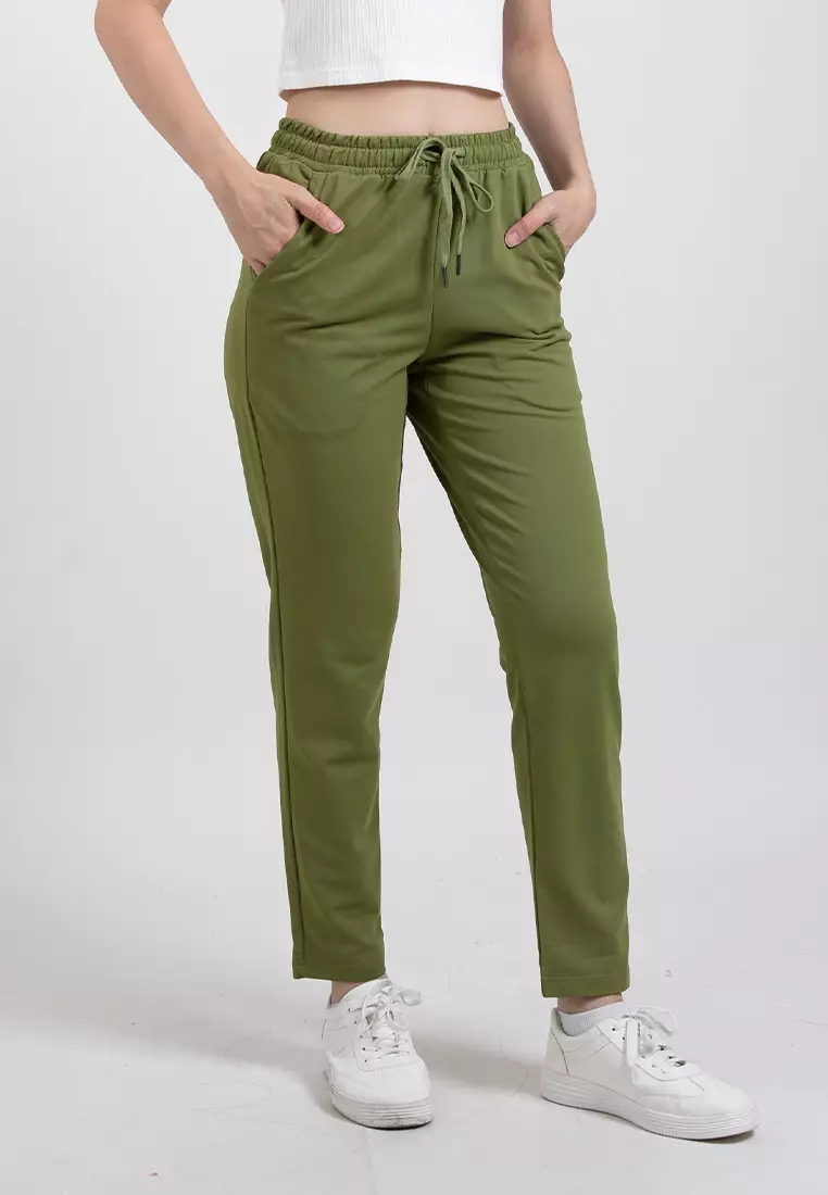 Forest Ladies Casual Polyester Elastic Waist Jogger Pants Women Casual Long Pants - 810542-48Olive