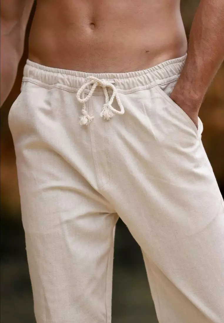 Coconut Celana Panjang Linen Pria Cream | Linen Long Pants Men Cream