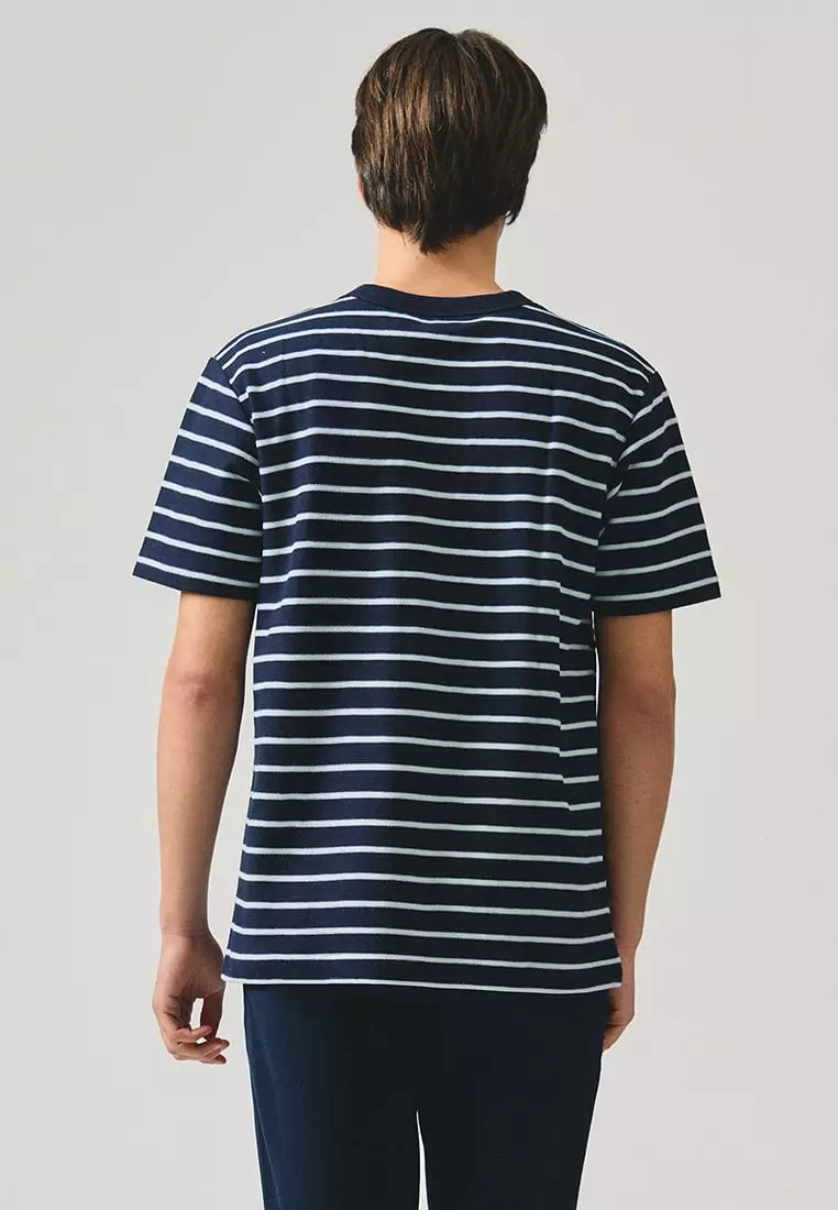 Regular Fit Striped T-Shirt In Honeycomb Pique