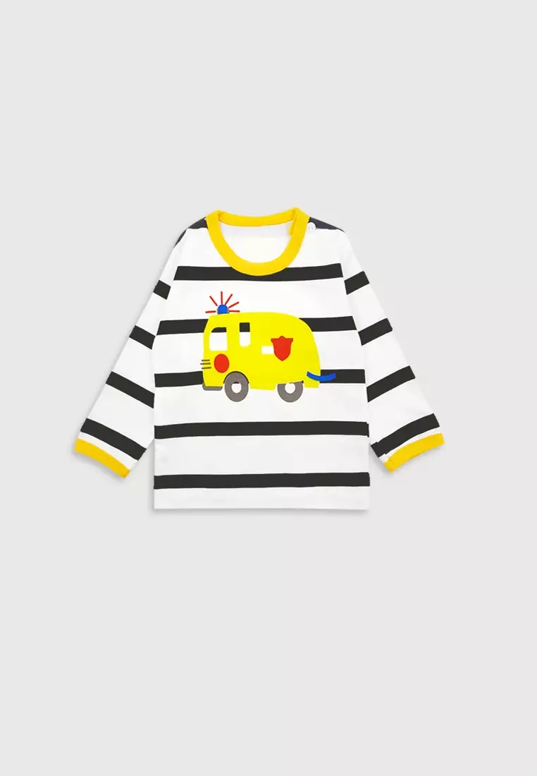 Wakakids Setelan Piyama Bayi Anak Laki Laki Baju Tidur Motif Fire Truck 3193 Kuning