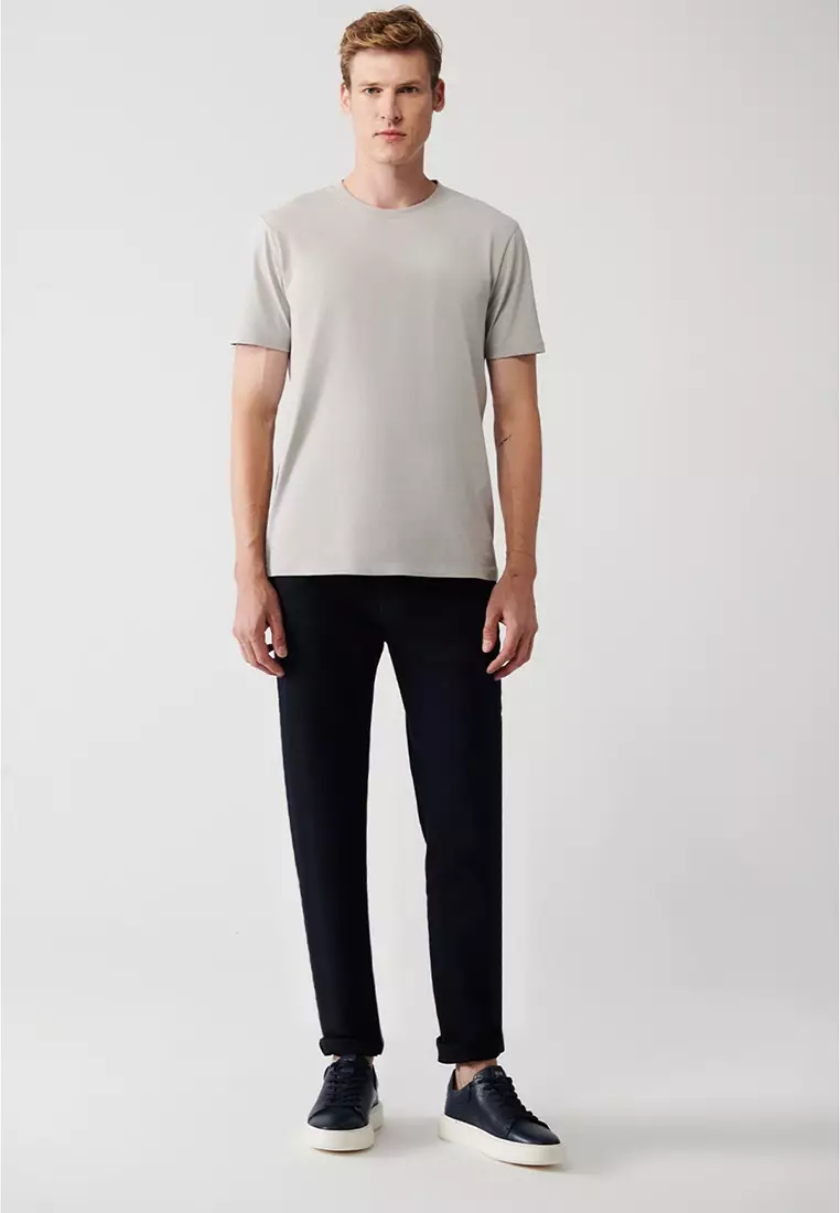 Men's Gray 100% Cotton Breathable Crew Neck T-Shirt E 001000