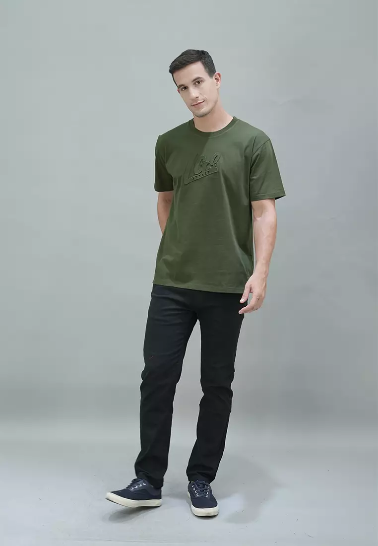 LGS Street - Kaos Casual Pria Lengan Pendek Gambar Sablon Warna Hijau Army Regular Fit - ST.30.H076.019.C