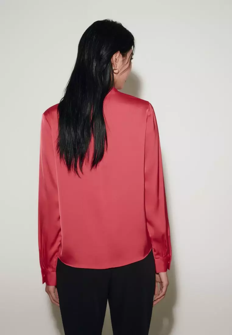 Satin Asymmetric Ruffled Blouse