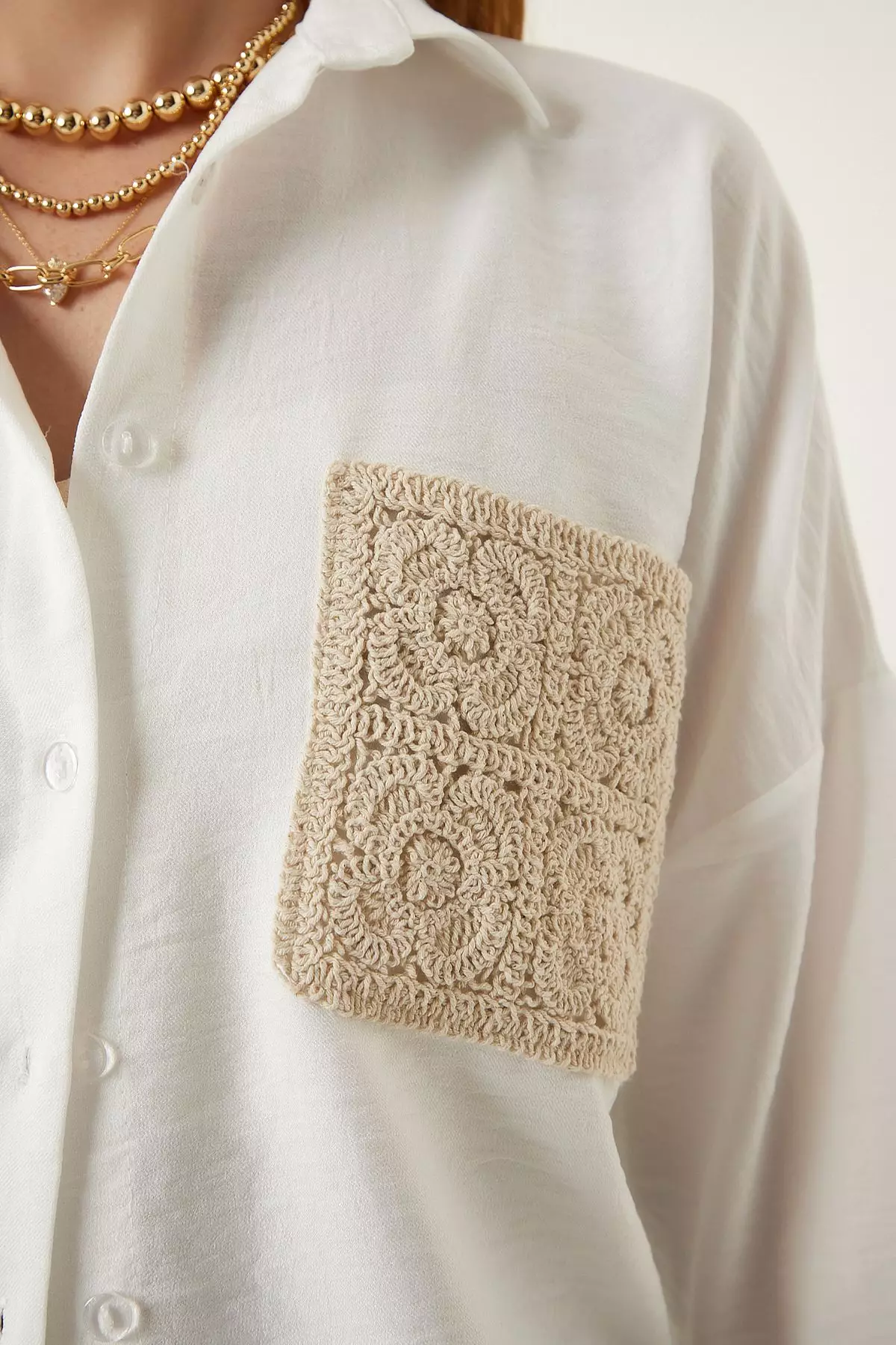 Lace Detailed Linen Shirt
