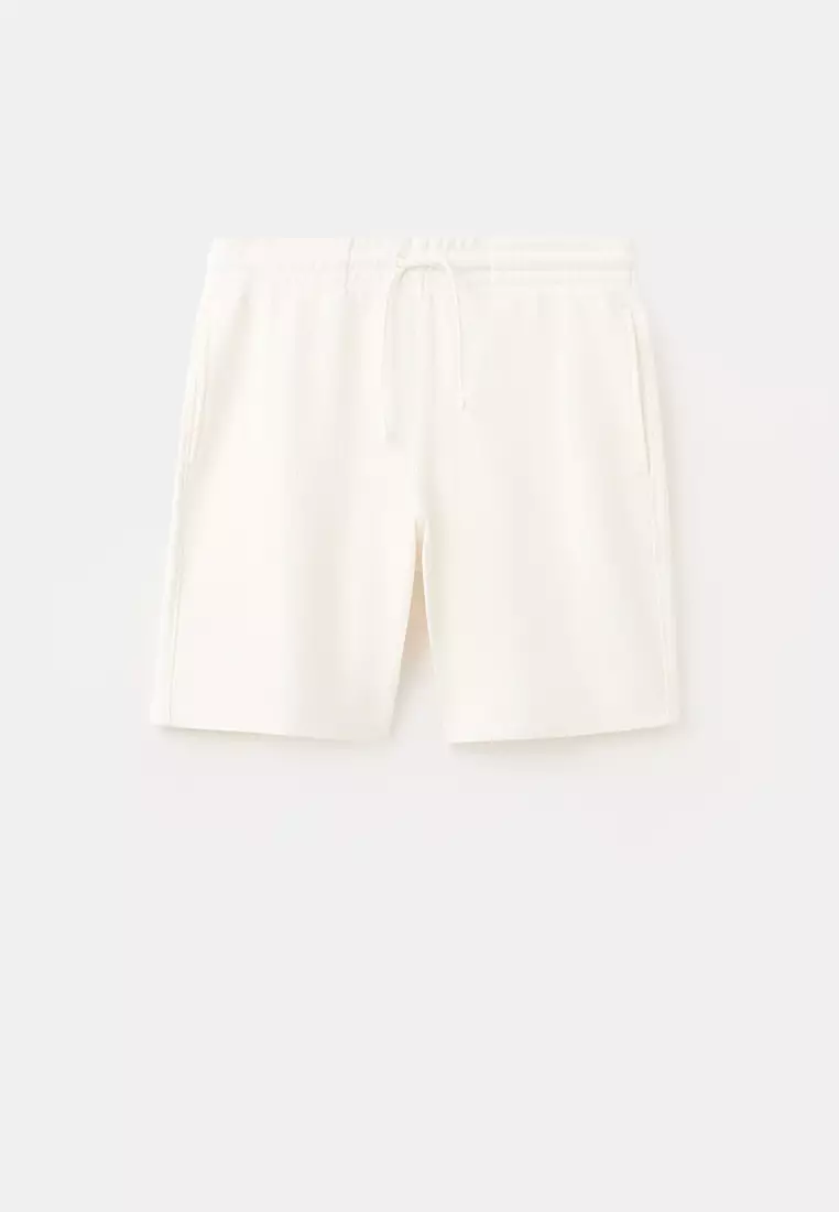 Textured Cotton Bermuda Shorts with Drawstring