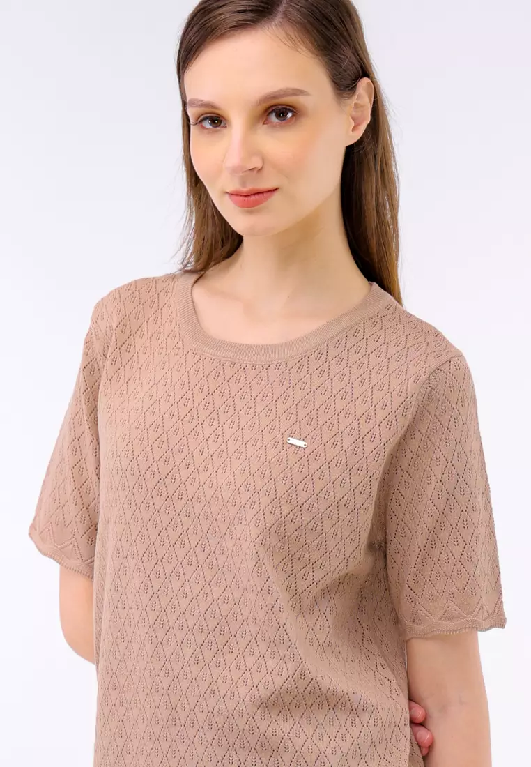 Textured Knitted Short Sleeve Blouse