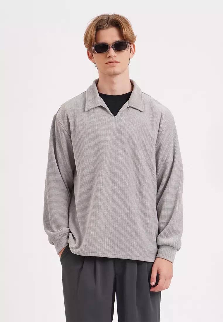 Buy Penshoppe Relaxed Fit Textured Knit Polo With Open Collar 2024