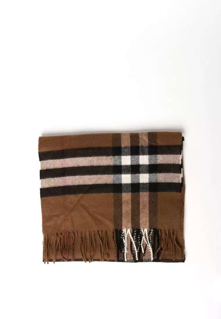 Check Cashmere Silk Blend Tweed Scarf in Archive Beige