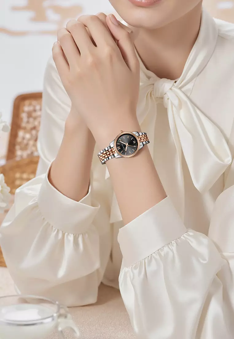 Jam Tangan Wanita Original Mode Creative Dial Anti Air Kuarsa Bercahaya Jam Tangan Cewek - roseblack