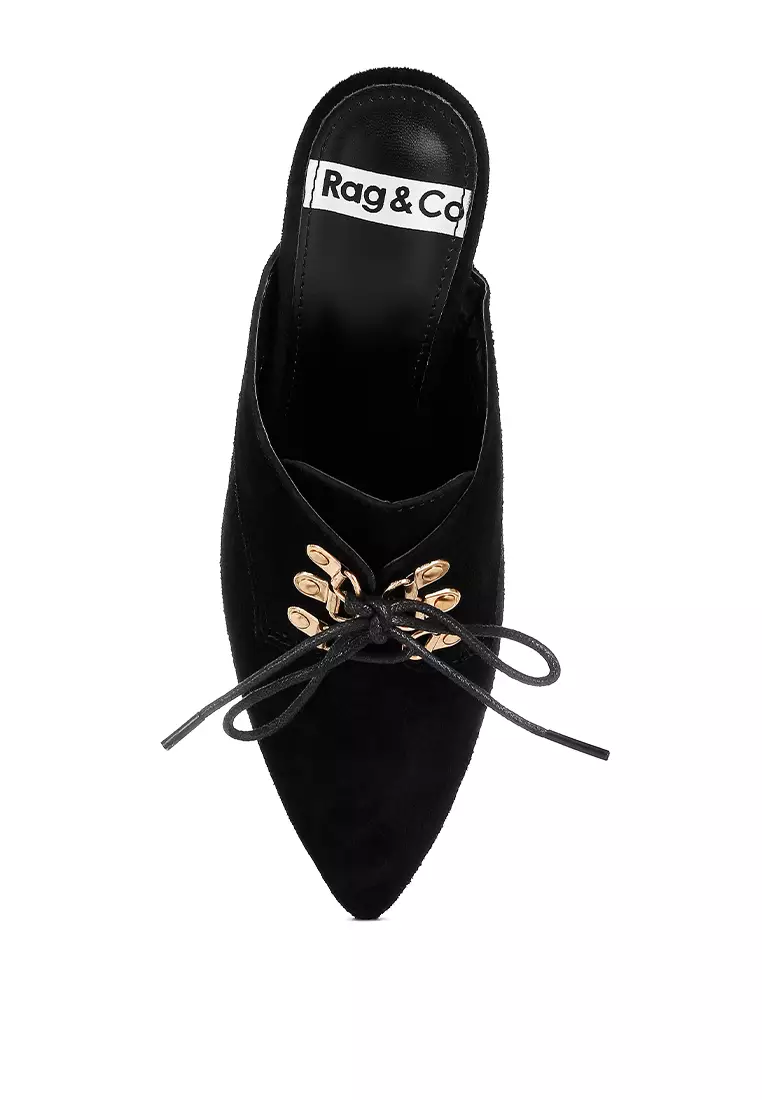 Suede Stiletto Mules In Black