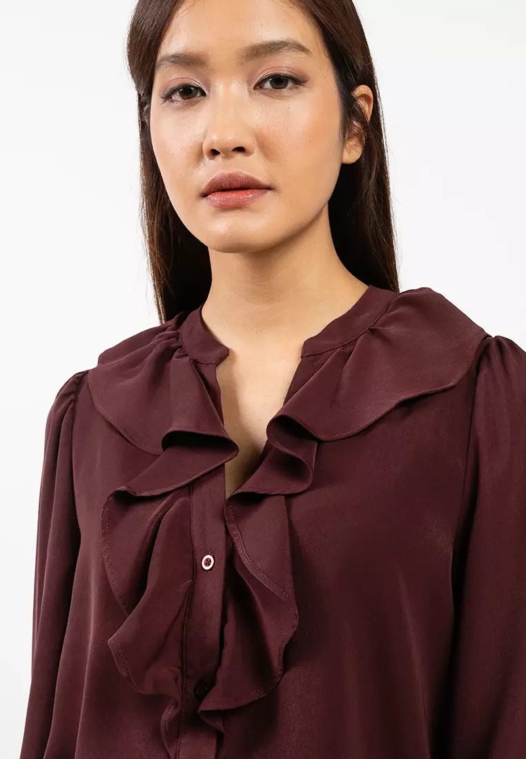 Long Sleeve V-Neck Frill Top