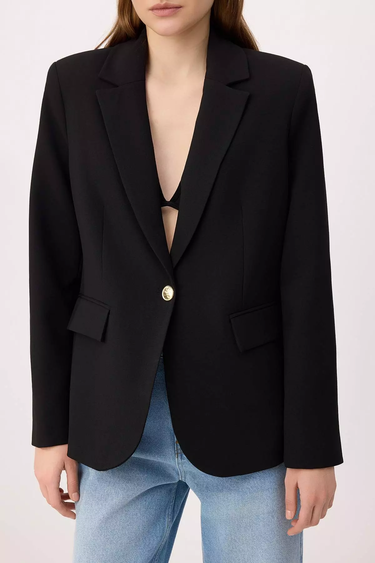 Black Accessory Buttoned Regular Fit Woven Blazer Jacket Twoss26Bc2