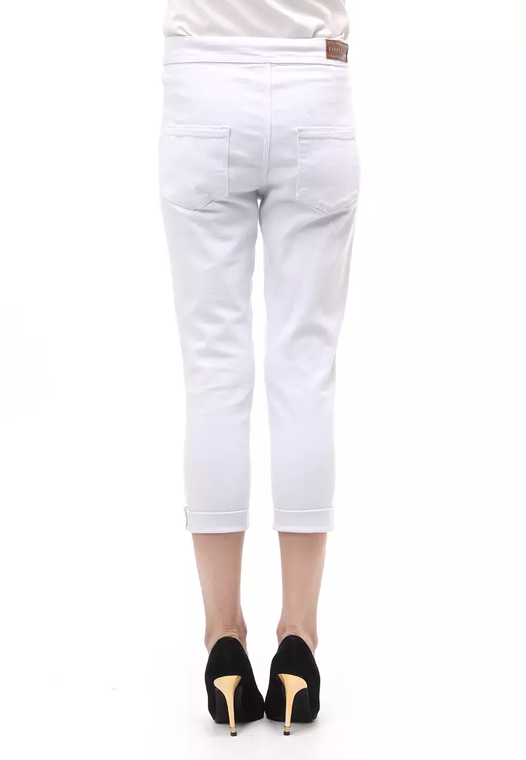 Jeans 7/9 Bawahan Wanita High Waist Design Simple Relaxed Fit - White