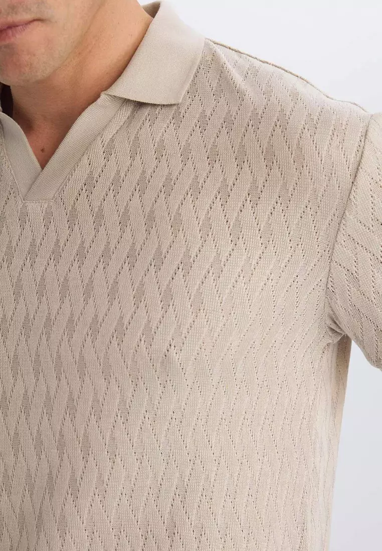 Regular Fit Polo Neck Short Sleeve Knit Look T-Shirt B6536Ax25Sp