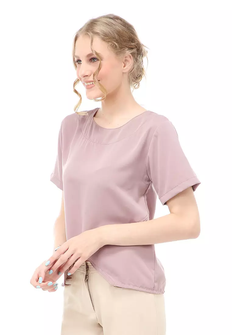 Cheva Blouse Atasan Wanita Kasual Lengan Pendek Model Asymetris Material Wolfis ORIGINAL