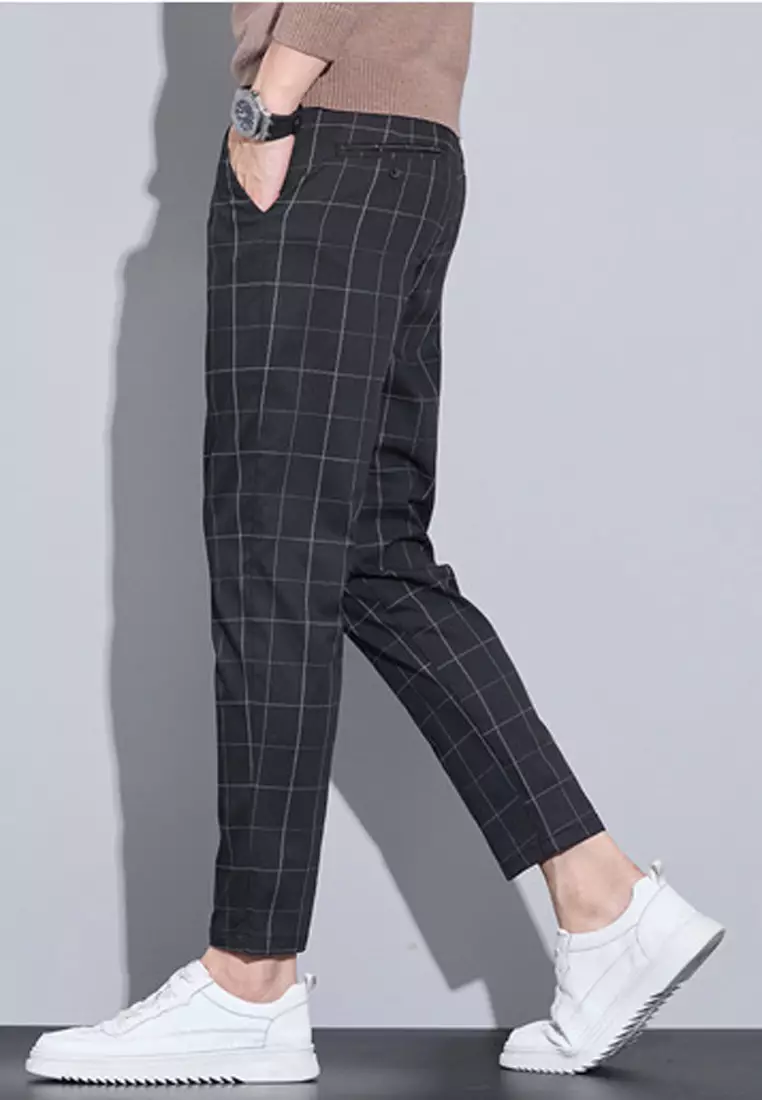 Man's Checked Slim Ankle Suit Pants