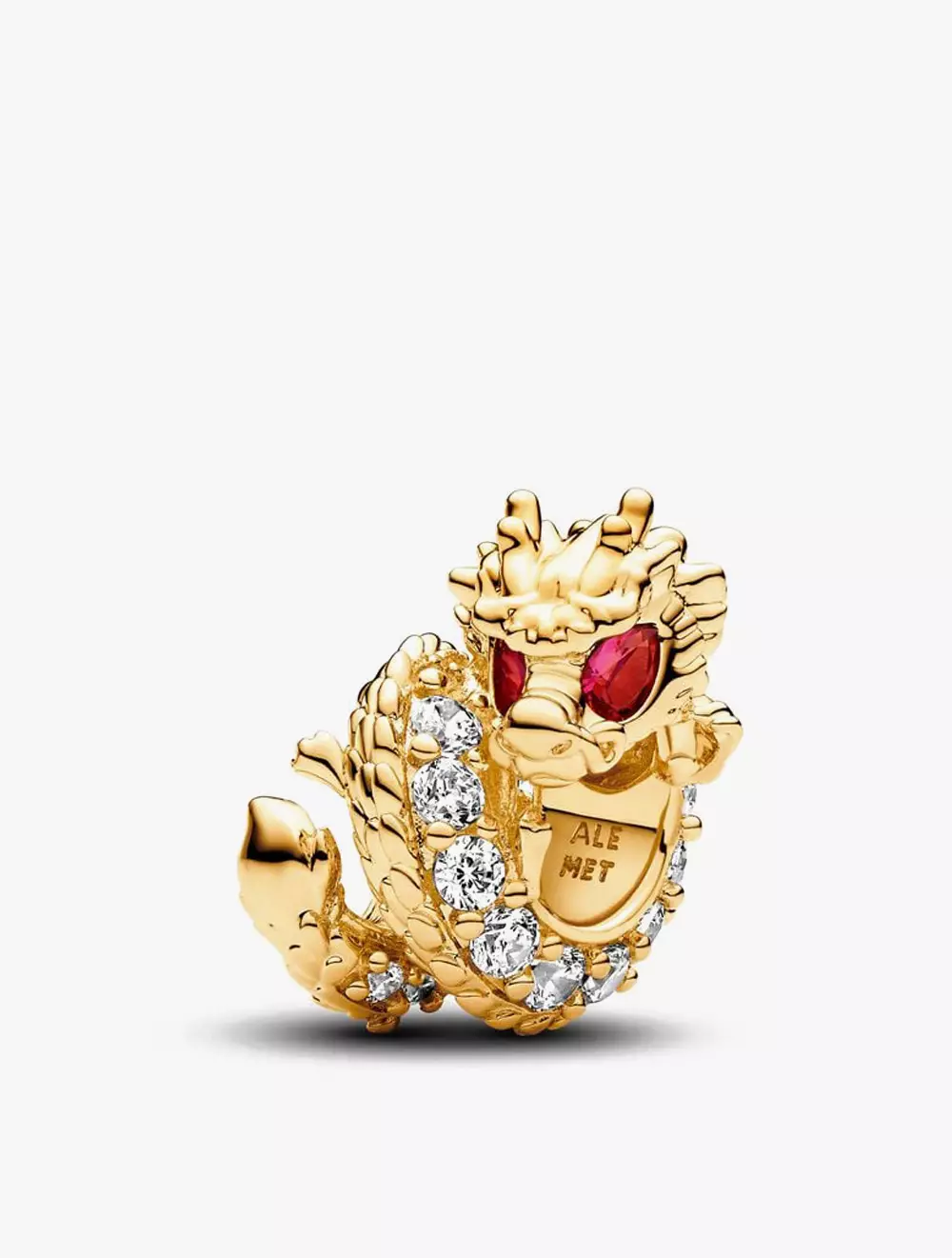 Dragon 14k gold-plated charm with fuchsia rose crystal and clear cubic zirconia