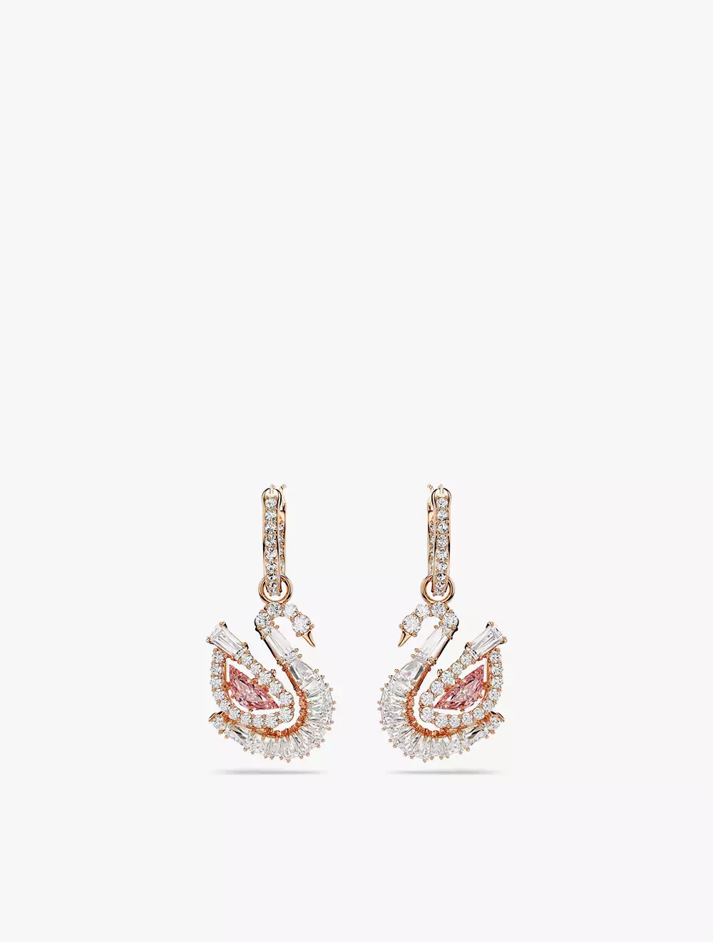Swan Drop Earrings, Pavé, Swan, Pink