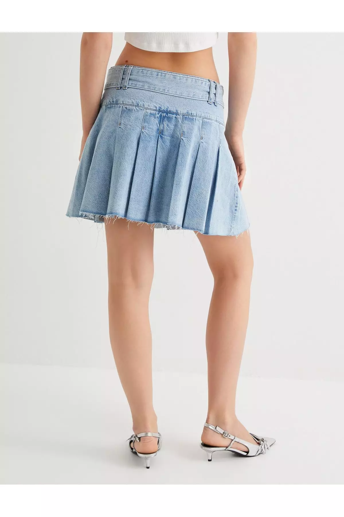 Topshop Pleated Denim Skirt Topshop Denim Pleated Midi Skirt In