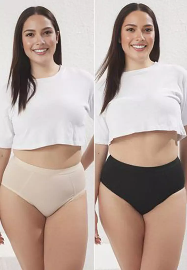 Black-Skin 2 Pack High Waist Shapewear Plus Size Panties Tbbss25Cm00001