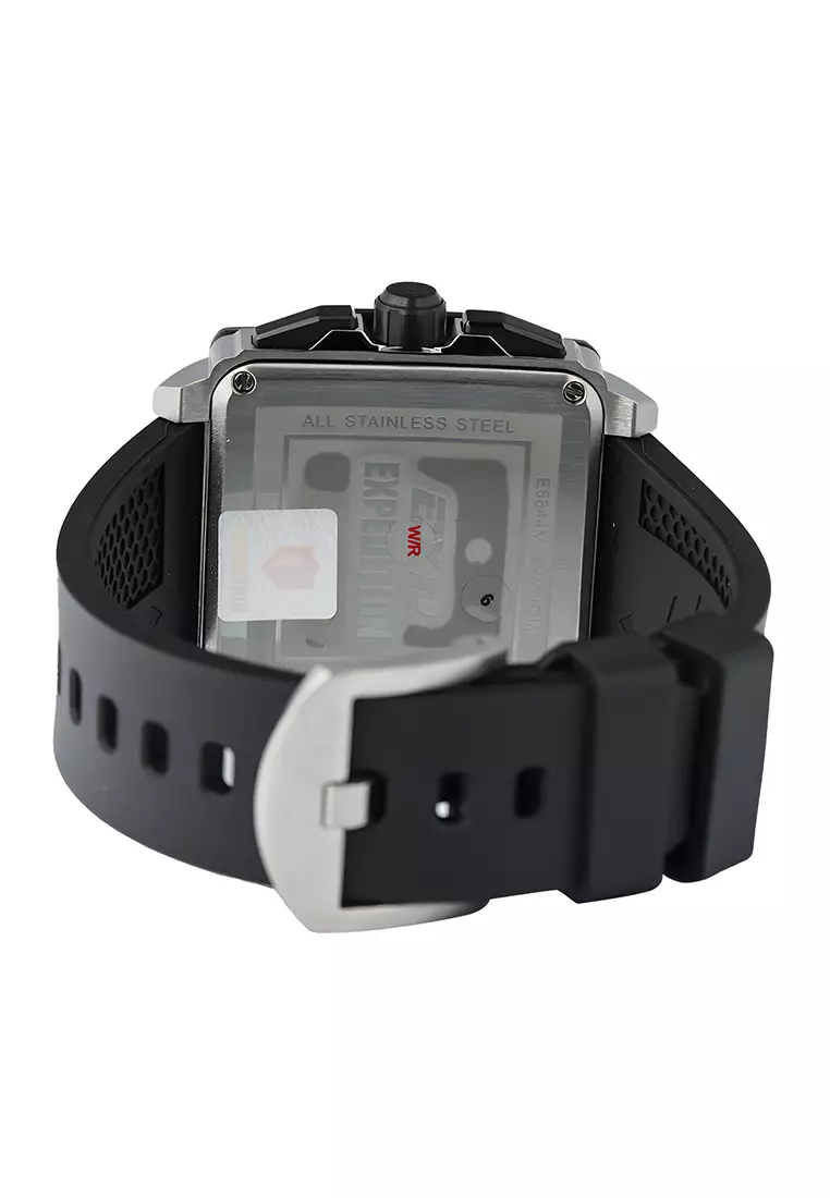 Jam Tangan Pria EXP EX 6844 MCRTBBA - Silver Black - Rubber Strap