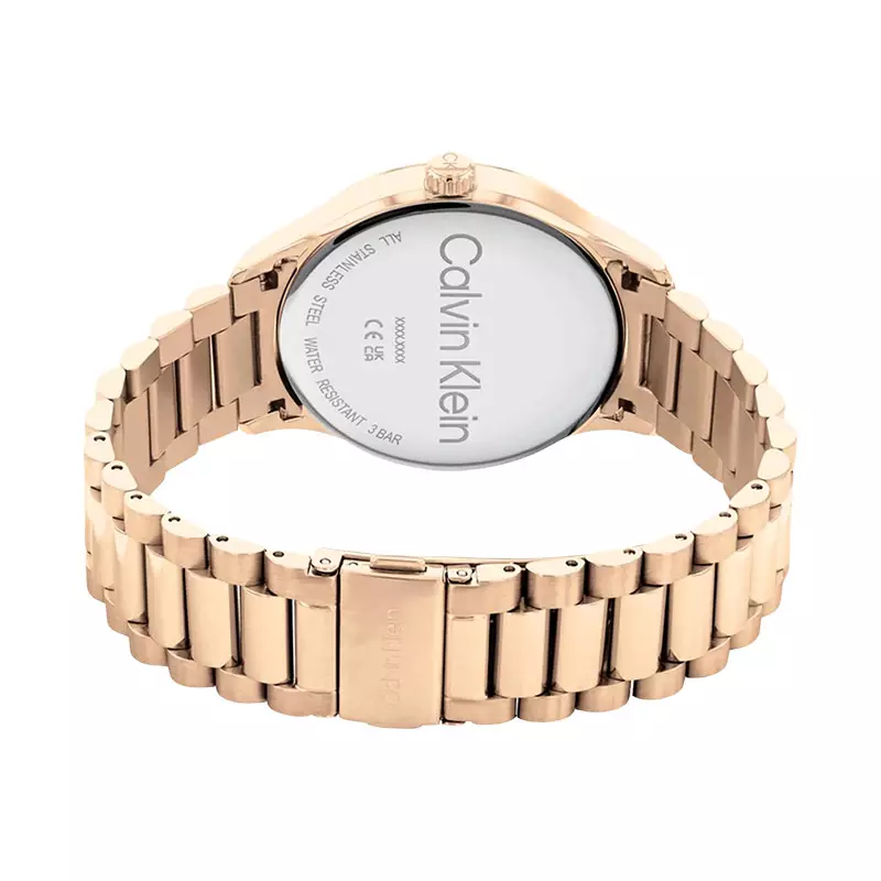 Jam Tangan Unisex Calvin Klein Iconic 25200037 Black Dial Rose Gold Stainless Steel Strap