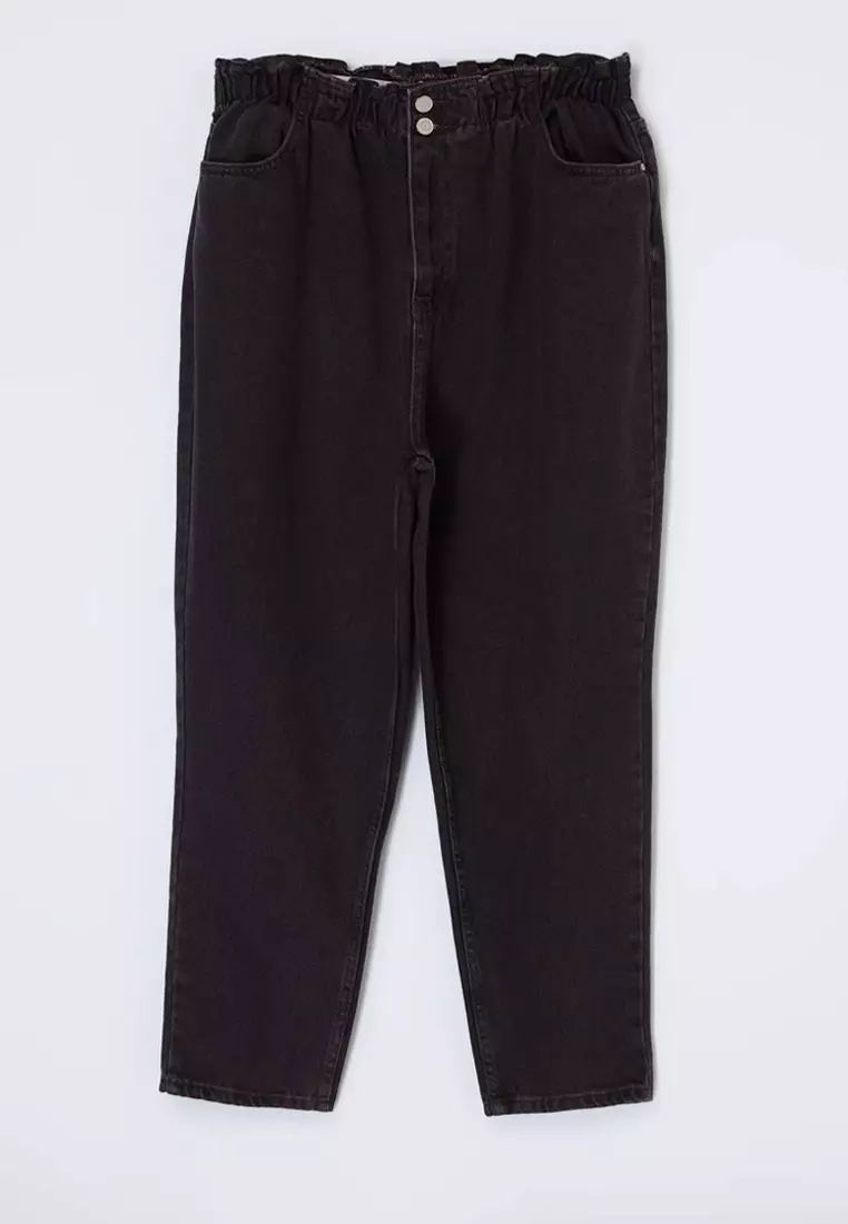Brown High Waist Elastic Waistband Plus Size Mom Jeans Tbbaw23Je00002