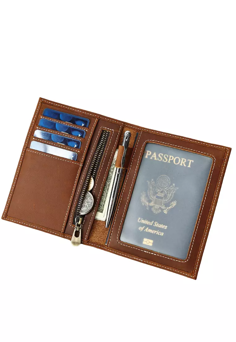 疯马皮男士钱包手工护照夹真皮多功能卡包护照包