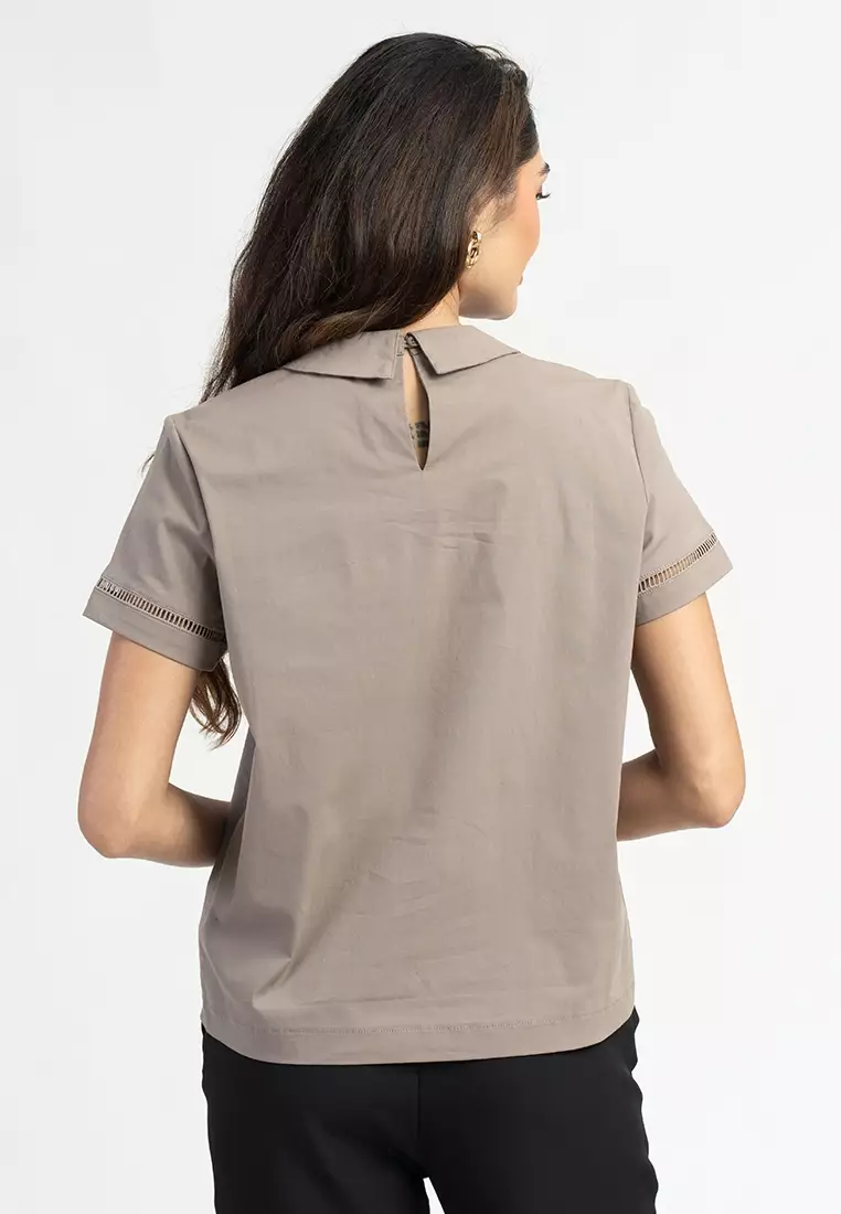 Zeya Peter Pan Collar Top with Eyelet Trim