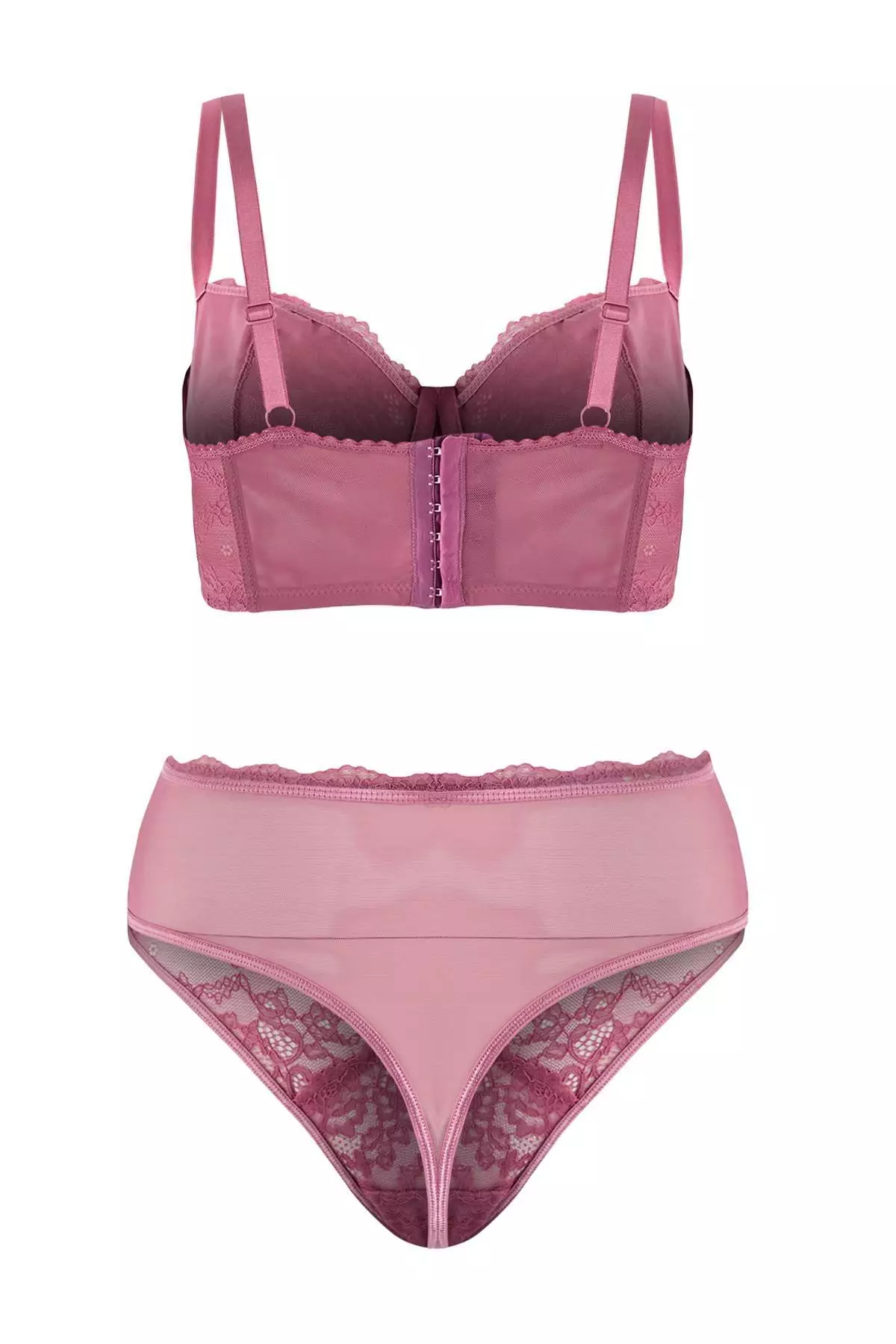 Dusty Rose Underwire Lace Trim Stretchy Plus Size Lingerie Set Tbbaw26Dg00001