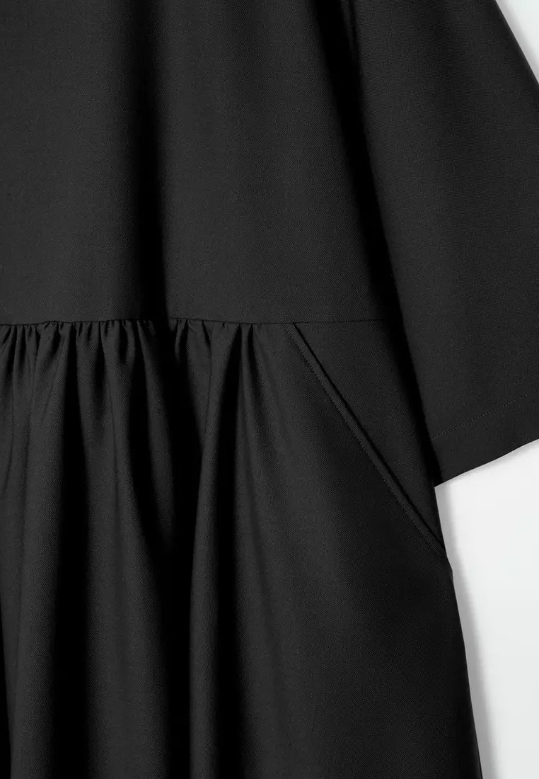 Gathered Wool-Blend Midi Dress