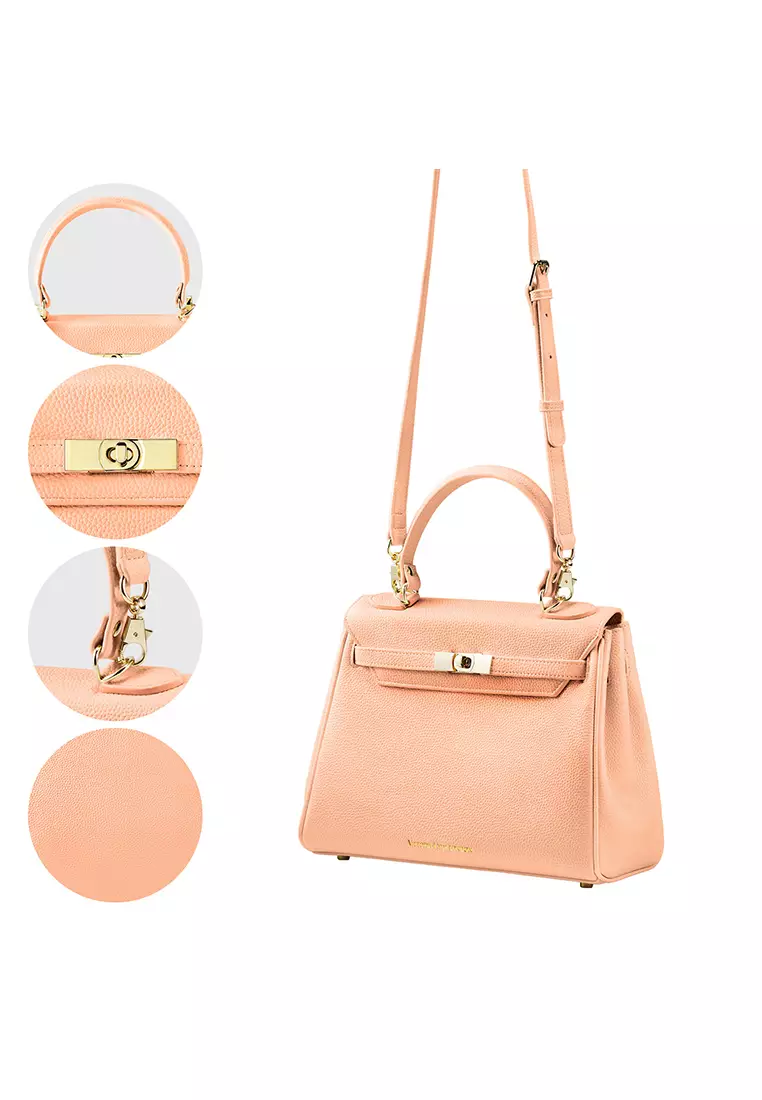 Victoria女士橙色顶柄手提包 带金色五金件