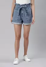 Acid wash paperbag shorts top